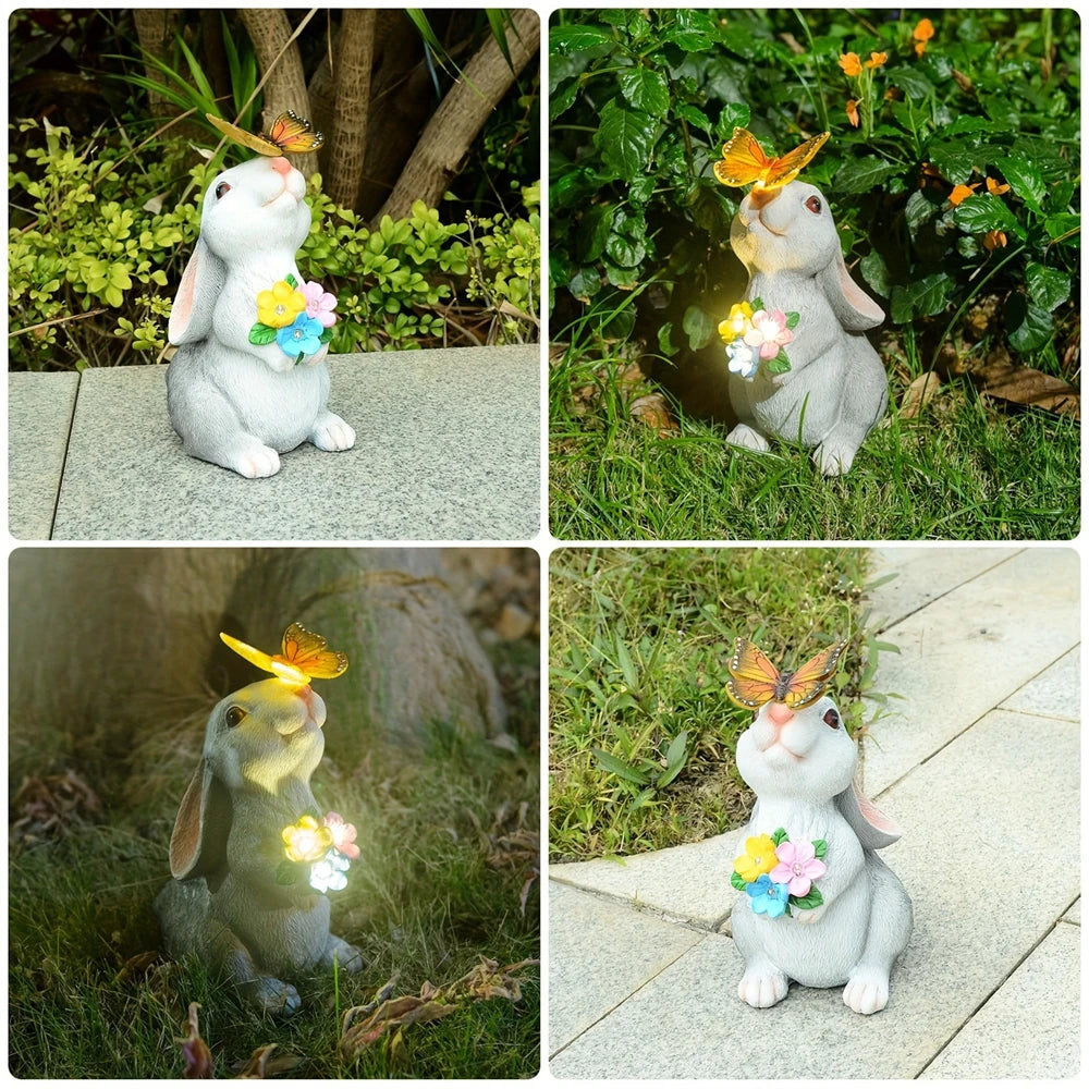 Figurine Lapin Énergie Solaire Résine 22,5cm LED Papillon Lampe Solaire Jardin Terrasse Pelouse Décoration Extérieure Pâques Cadeau | Restfield