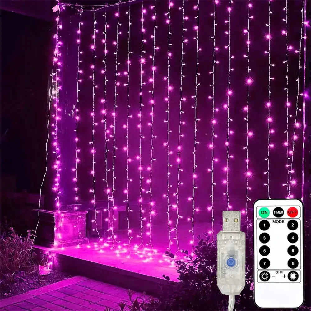 Guirlande lumineuse LED pour rideau USB, 8 modes d’éclairage, blanc chaud, rose, bleu, éclairage d’ambiance, fêtes, chambre, jardin, décoration de Noël | Sansoti