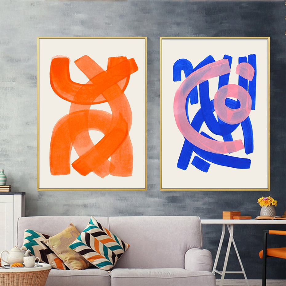Cotton Canvas Wall Decor Mid-Century Modern Brushstroke Vibrant Colorful Abstract Artwork Living Room | Sansoti