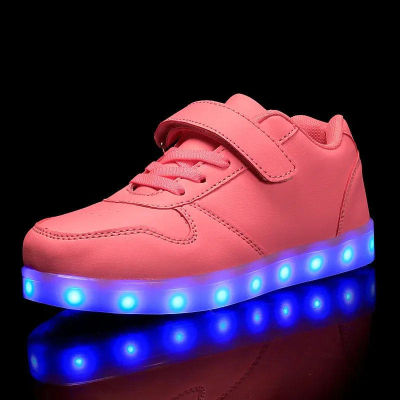 LED Kinderschoenen Sneakers Synthetisch Rubber Roze Met Licht Speelgoed Schoenen Klittenband Verlichting Kinderen | Sansoti