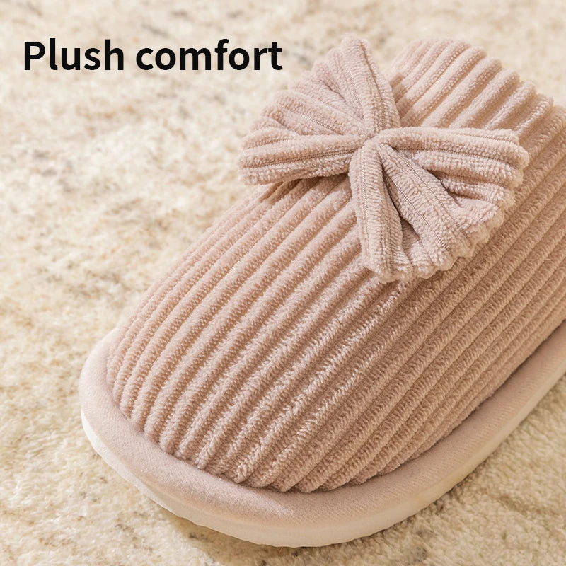 Dames Pantoffels met Strik - Zachte Huisslippers voor Koude Dagen - Comfortabele Warme Binnenslippers | Sansoti