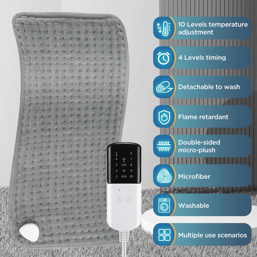 Elektrisch Verwarmingskussen 60x30cm Microfluweel Regelbare Warmtedeken Therapeutische Warmte Benen Rug Handen | Sansoti