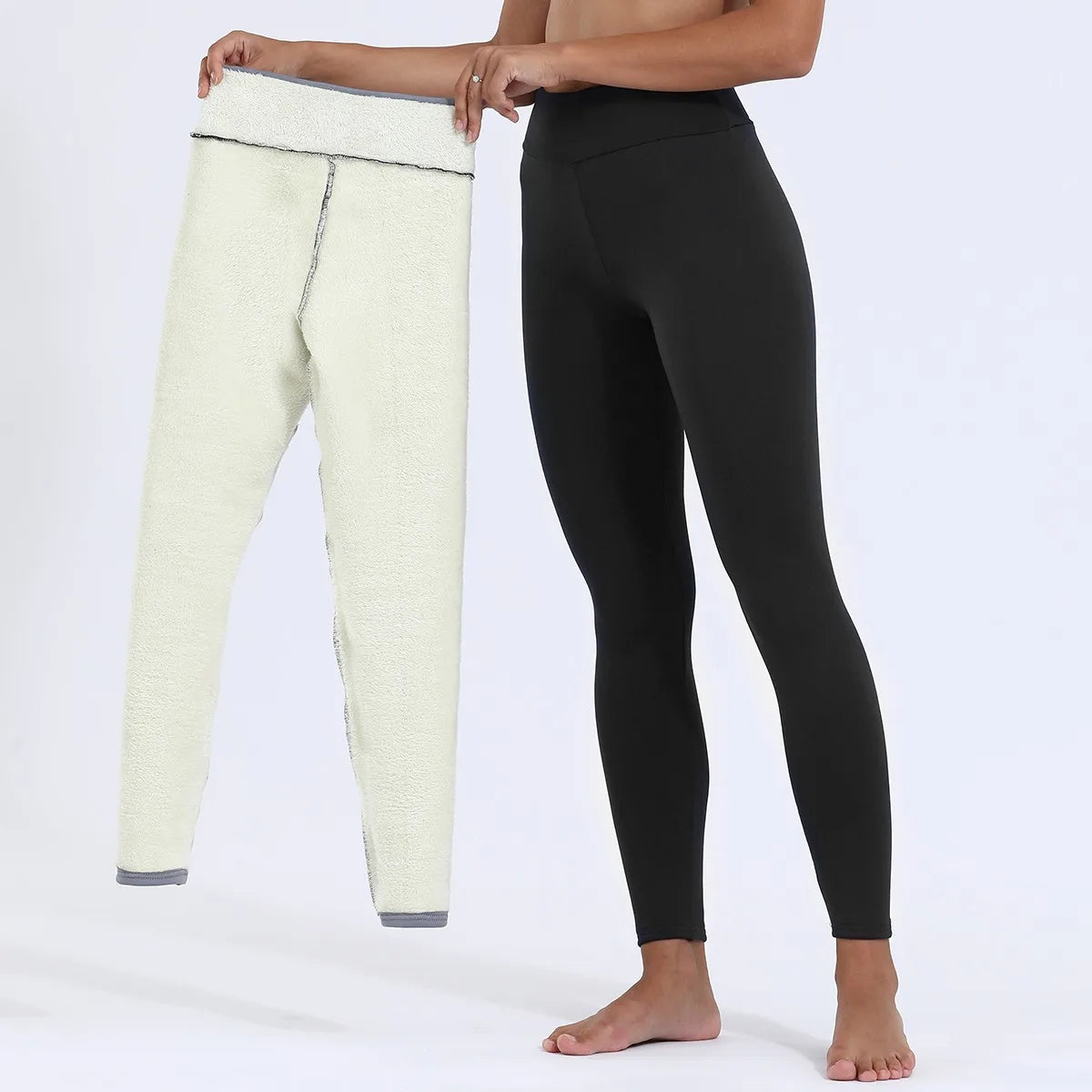 Thermische Fleecehose Damen mit hoher Taille in Schwarz, Grau und Blau - warme, isolierte Thermounterwäsche für den Winter | Sansoti