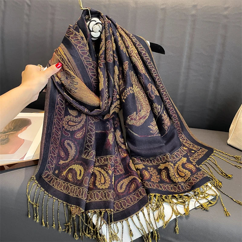 Pashmina Wrap Cashmere-look Women's 70x190cm Soft Winter Scarf Four Seasons Warm Foulard Elegant Scarf | Sansoti