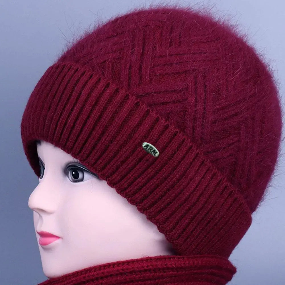 Gestrickte Damen-Wintermütze mit Fleecefutter, Ohrenschutz, elastischer Polyester-Beanie, warme Skimütze für kaltes Wetter | Sansoti