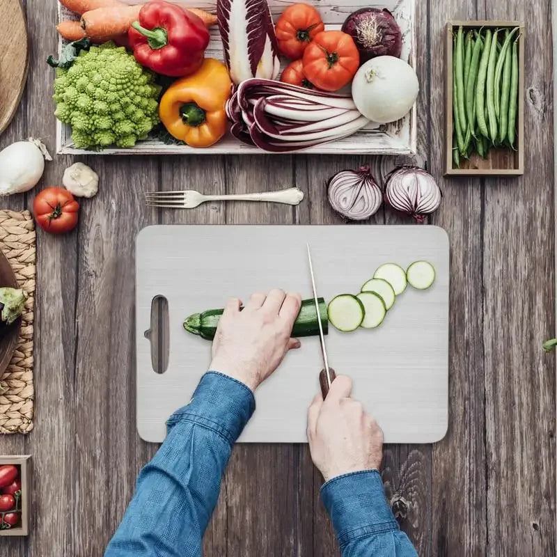 Roestvrijstalen Snijplank Dubbelzijdig Voedselveilig 316 Staal Hygiënisch Fruitslijden Vlees Groenten | Sansoti