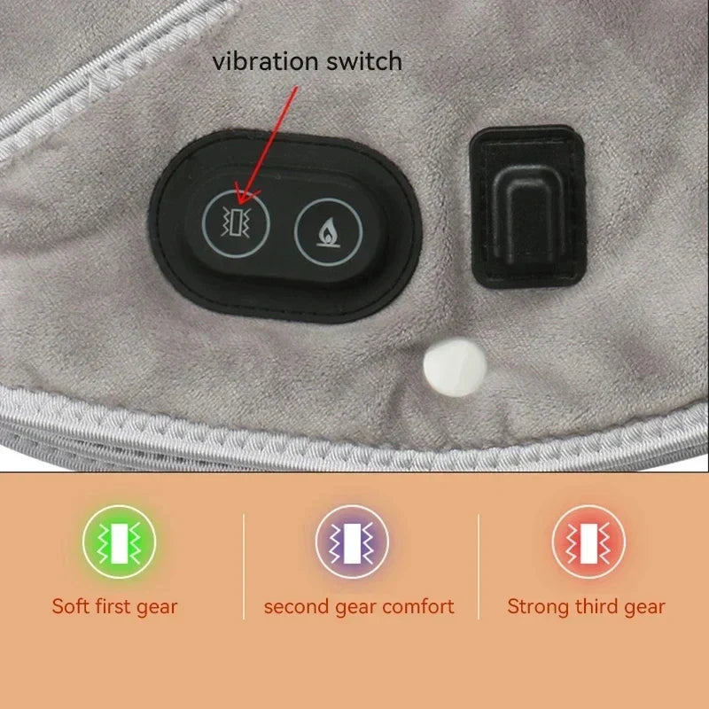 Verwarmde Nek- en Schoudermassager met Vibratie USB Warmtekussen Draagbaar Ergonomisch Plüche 3 Temperatuurstanden Timer Grijs voor Thuis Kantoor | Sansoti