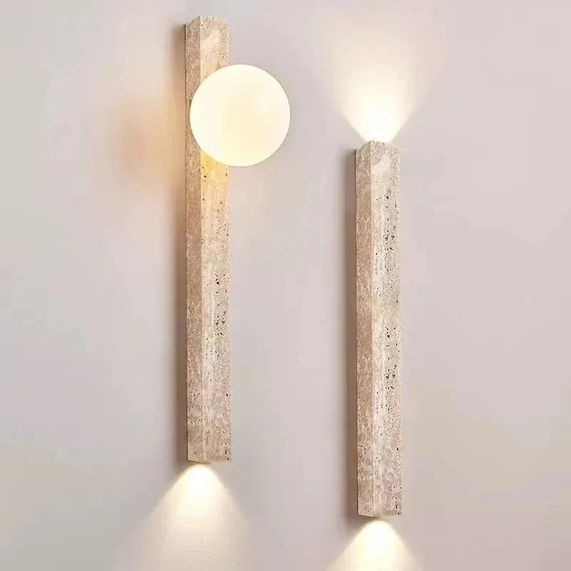 Japandi Wandleuchte Stein Travertin LED Khaki Wabi-Sabi Stimmungslicht Wohnzimmer Schlafzimmer Esszimmer Lange Wandkerzenhalter 90-260V | Restfield