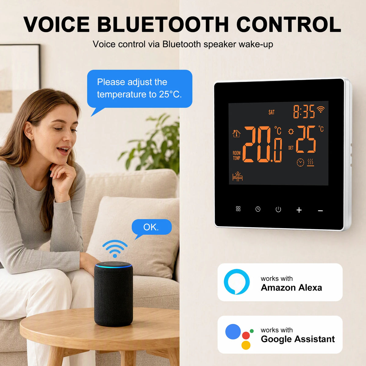 Thermostat WiFi intelligent 16 A pour chauffage au sol avec écran tactile, régulateur de température, commande par application et affichage numérique | Sansoti
