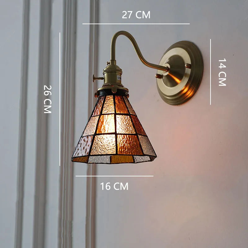 Tiffany Wandlamp Gebrandschilderd Glas E27 Messing Retro Slaapkamer Woonkamer Gang Vintage Wandverlichting Knopschakelaar | Sansoti