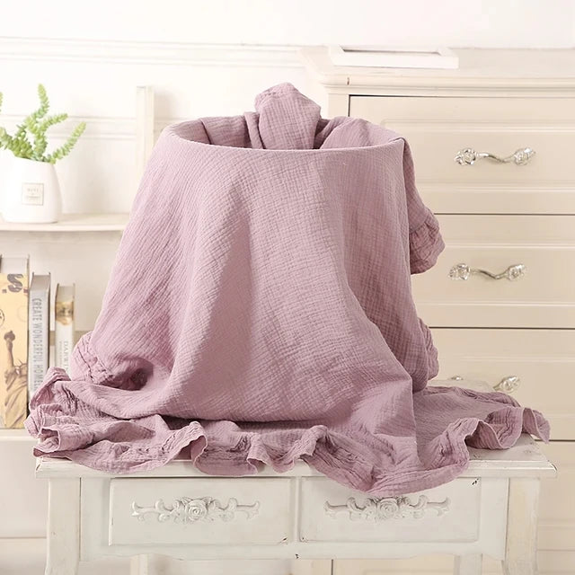 Mousseline Babydeken Biologisch Katoen Ruches 100x120cm Inbakerdoek Pasgeboren Unisex Vier Seizoenen | Sansoti