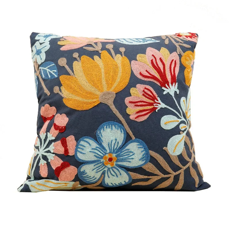 Kussenhoes 45x45cm Katoen Canvas Geborduurd Bloemen Wit Sierkussenhoes Bank Slaapkamer Landelijke Stijl Decoratief | Sansoti