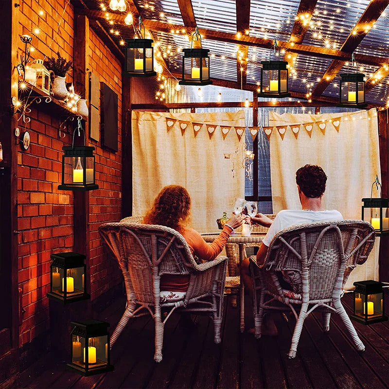 Zonne-energie Lantaarn met Kaarsvlam Effect voor Tuin & Terras – Waterdicht IP65 LED Tuinlantaarn Automatische Schemersensor | Sansoti