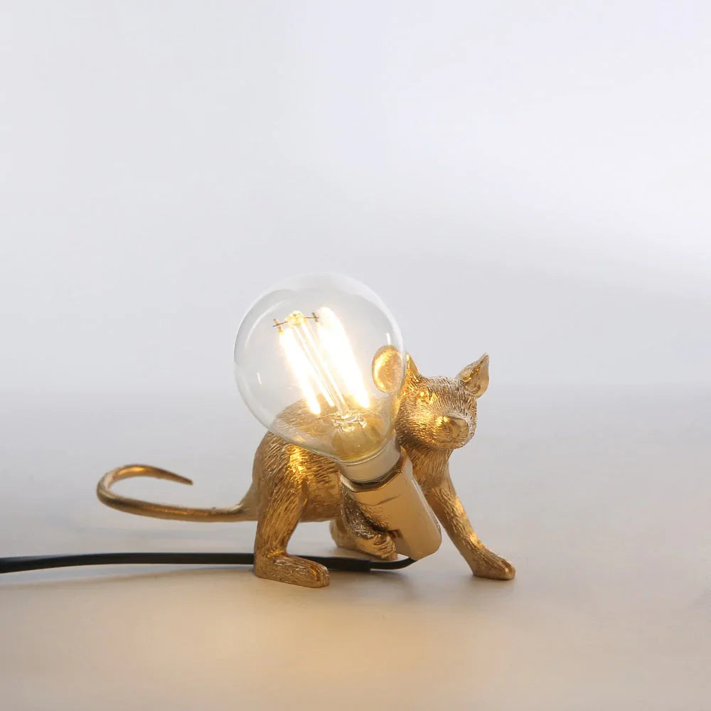 Decorative Mouse Lamp Resin LED Lighting Sitting or Lying White Gold Black Table and Nightstand Lamp for Living Room Bedroom Kids Room | Sansoti