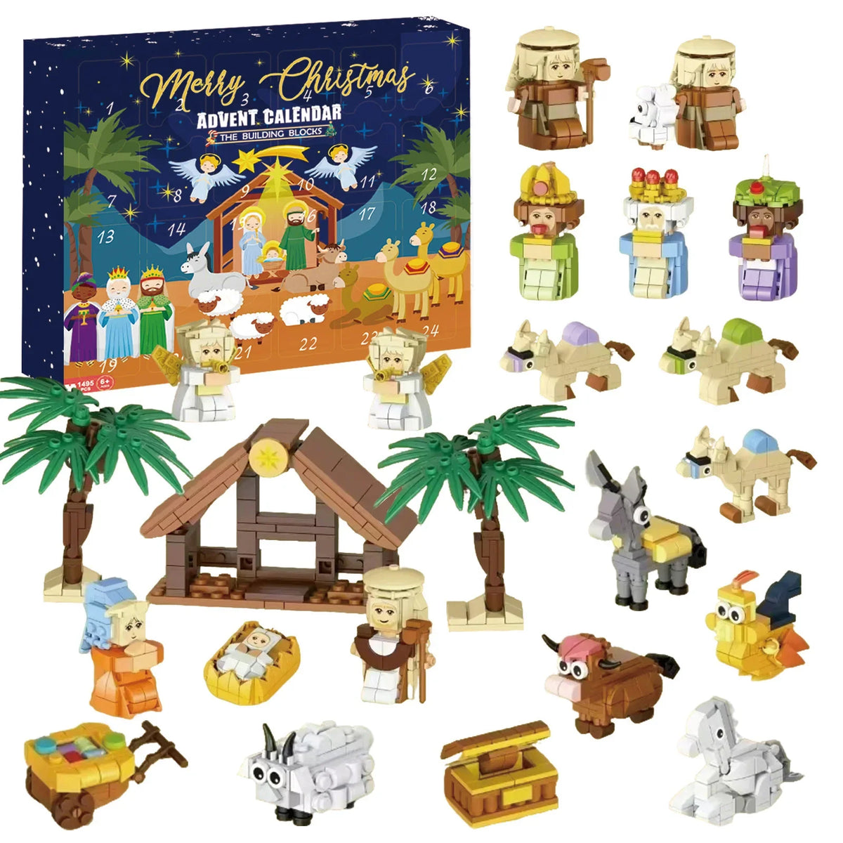 Miniature Christmas Figures Advent Calendar 24 Days Nativity Scene Classic Christmas Tableau Living Room | Sansoti