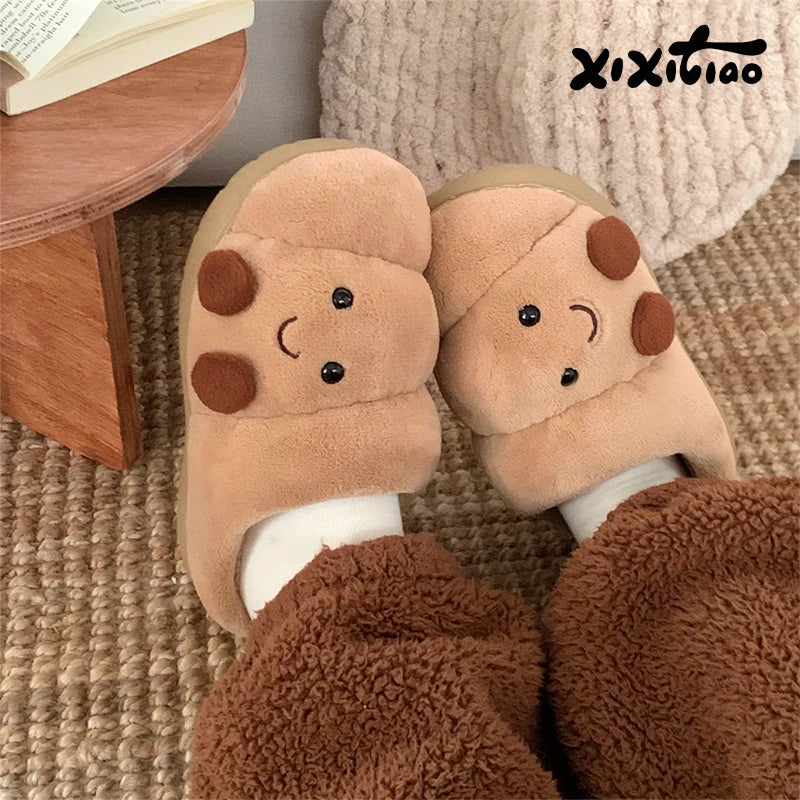 Croissant Plush House Slippers Unisex Non-Slip Warm Winter Shoes Indoor Soft Comfort Slippers | Sansoti