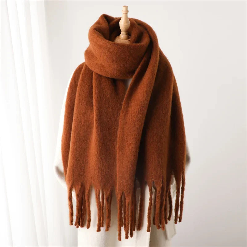 Luxe Wintersjaal met Grote Kwasten Dames 240x38cm Cashmere-Look Warme Halsdoek Stola voor Feestdagen Winter | Sansoti