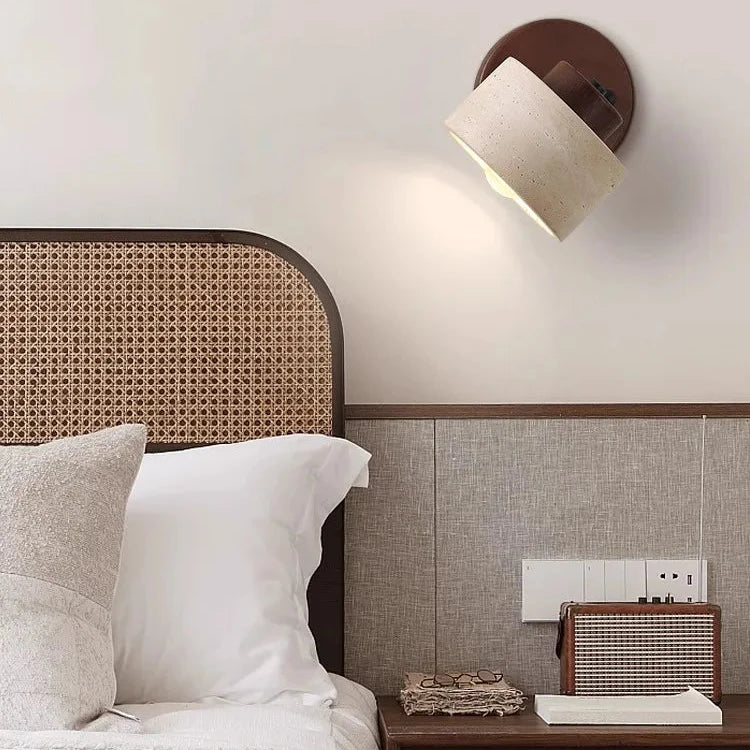 Wandlamp Travertin Steen LED E27 3000K Japandi Compact Rond | Sansoti
