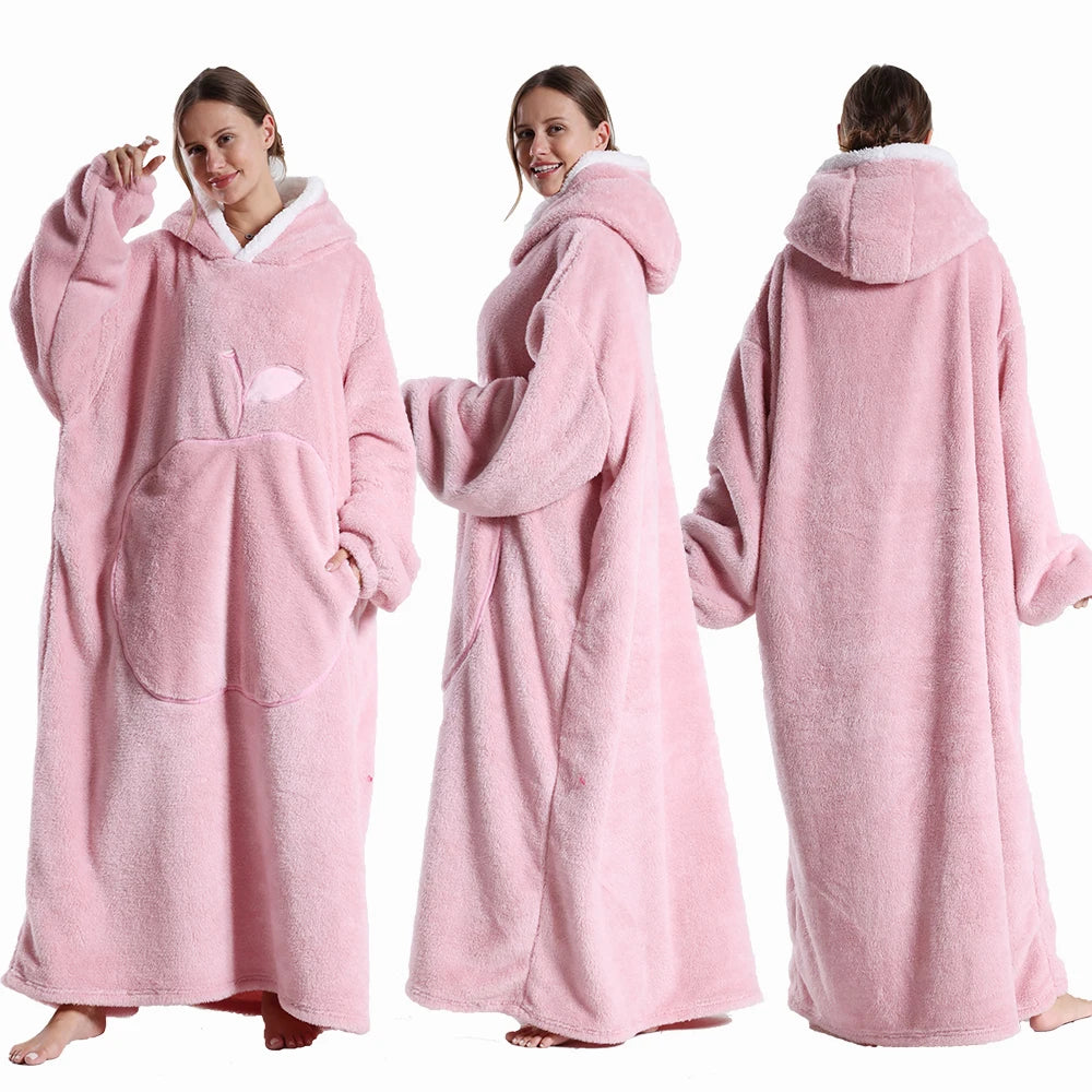 Draagbare Deken met Capuchon en Mouwen 140cm Pluche Fleece Oversized Universele Maat Huisdeken Loungewear | Sansoti