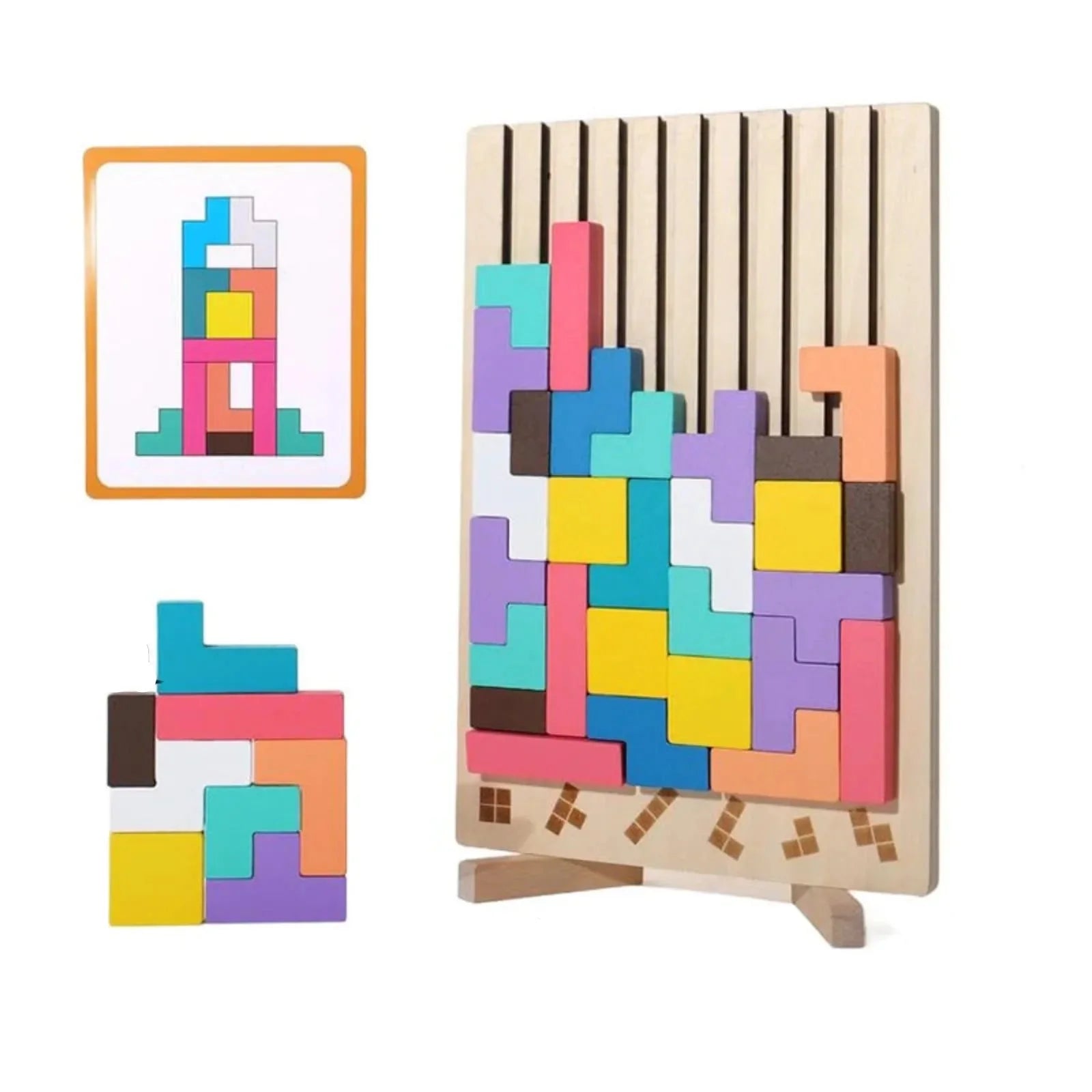 Houten 3D Puzzelspel voor Kinderen – Creatief Tetris Stapelspel met Geometrische Blokken – Ruimtelijk Inzicht & Handcoördinatie | Sansoti