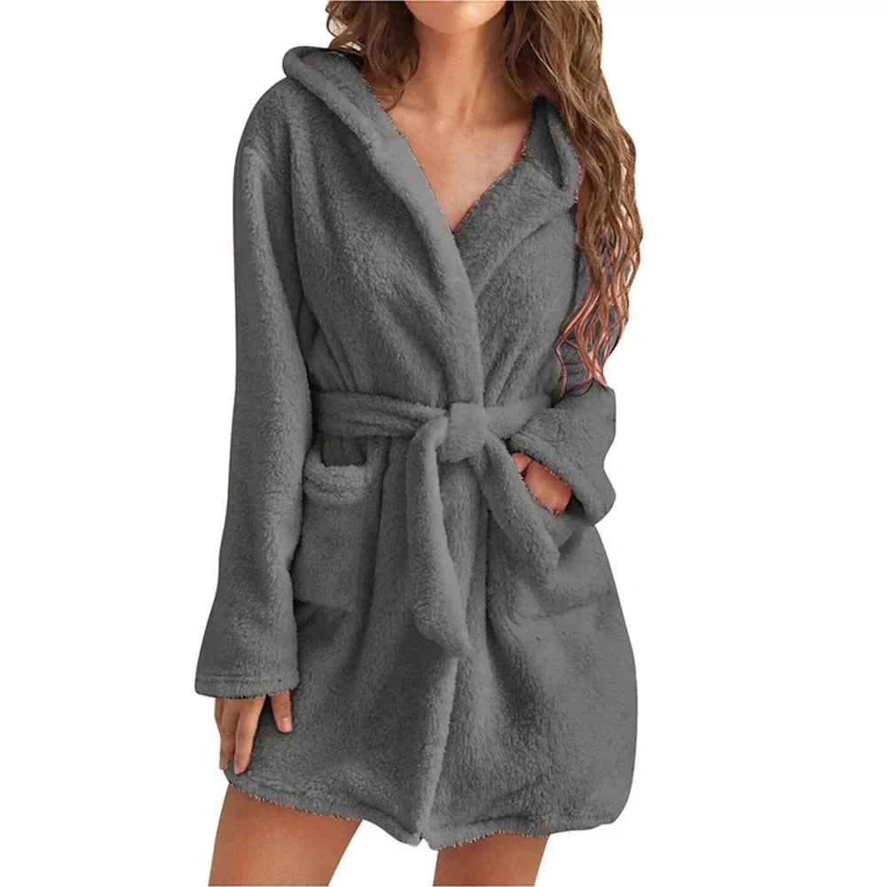 Katoenen Badjas met Capuchon Dames Absorberend Ochtendjas Lange Mouwen Relaxwear Zachte Thuiskleding Wellness | Sansoti