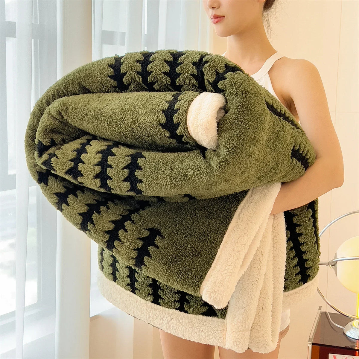 Dubbelzijdige Winterdeken Fleece Imitatiebont Geometrisch Patroon Warmtedeken Bed Bank Plaid Woonkamer | Sansoti