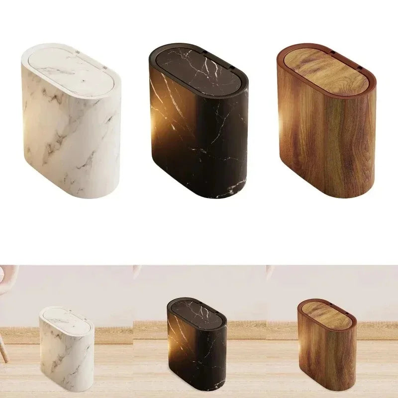 Afvalbak Marmerdesign Ellips Push Deksel Badkamer WC Kantoor Nordic Scandinavisch Compact Hygiënisch | Sansoti