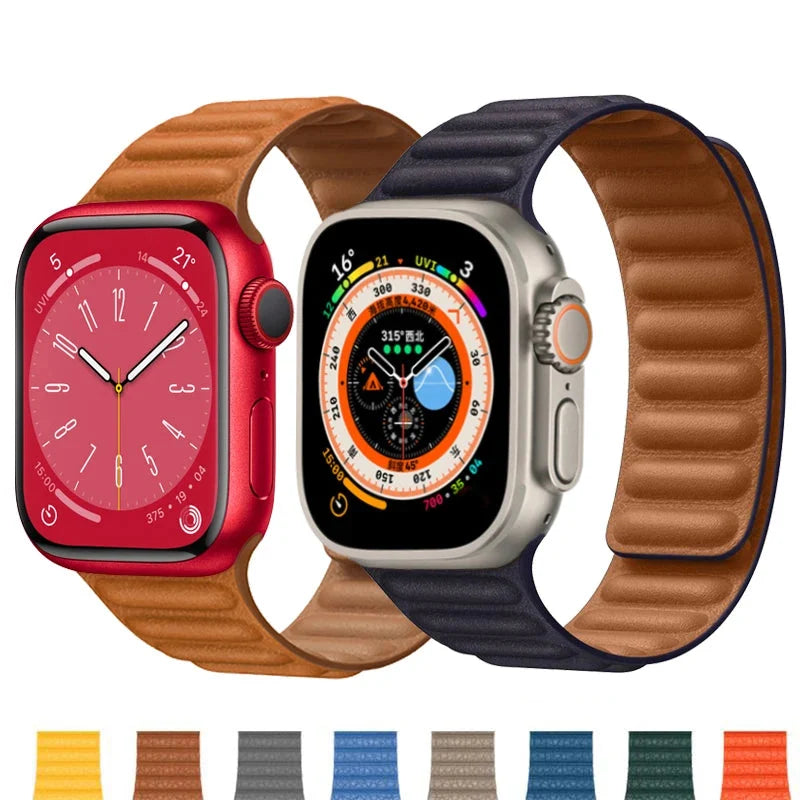 Skórzana opaska do zegarka z magnetycznym zapięciem, 38–49 mm, regulowana, akcesorium do smartwatcha, stylowa opaska na nadgarstek | Sansoti