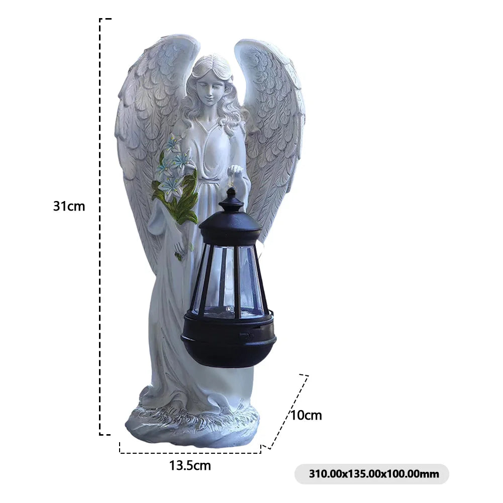 Statue d'Ange Jardin Énergie Solaire LED Lanterne 31cm Résine Automatique Extérieur Jardin Terrasse Patio Lampe d'Ambiance Étanche Blanc | Restfield