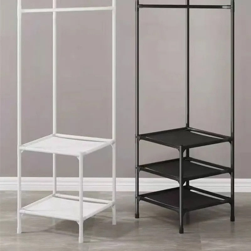 Penderie d’angle en métal 180cm, portant moderne au design contemporain pour l’entrée et la chambre, système de rangement, patère et portant mural | Sansoti
