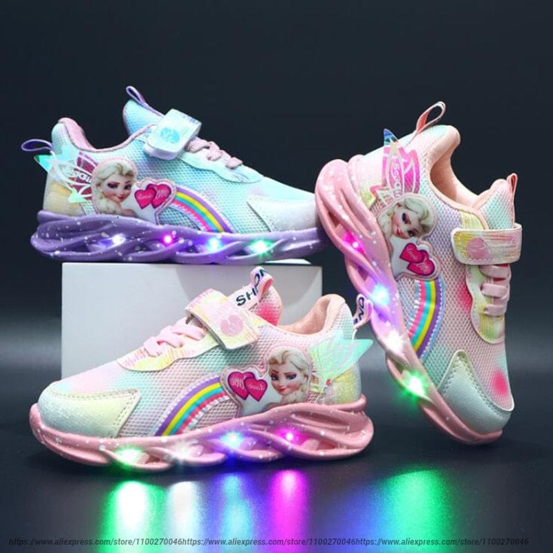 LED kinderschoenen glitter regenboog roze klittenband spelen wandelen lichtgevende sneakers meisjes | Sansoti
