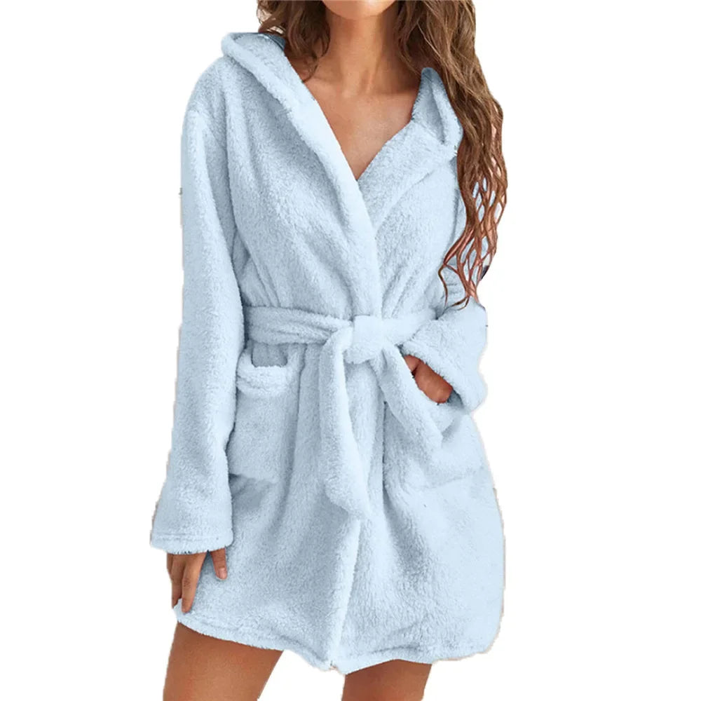 Katoenen Badjas met Capuchon Dames Absorberend Ochtendjas Lange Mouwen Relaxwear Zachte Thuiskleding Wellness | Sansoti