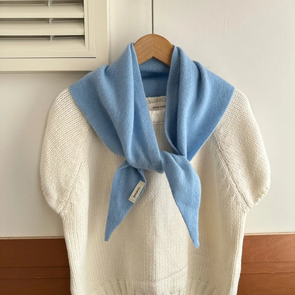 Knitted Wool Triangle Shawl 60x130 cm Winter Scarf for Women Solid Warm Headscarf Autumn Winter Accessory | Sansoti