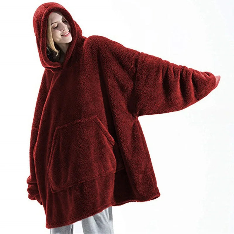 Draagbare Fleece Deken met Capuchon Dubbelzijdig Oversized Lounge Plaid Zachte Huisdeken voor Thuiscomfort | Sansoti