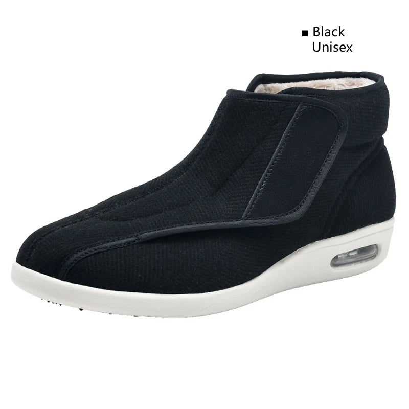 Verstellbare Wanderschuhe, hoch gefüttert, breites Fußbett, Klettverschluss, Unisex, Senioren, Outdoor, schwarz-grau | Sansoti