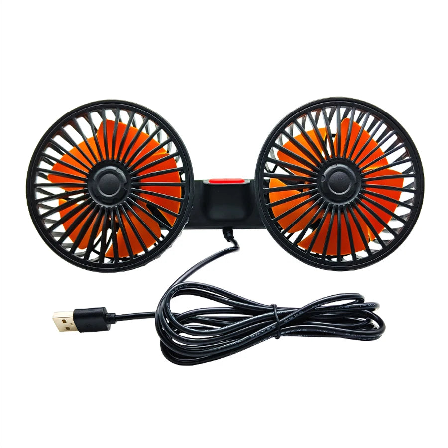 Draagbare Autoventilator met Dubbele Kop 360° Verstelbaar USB Oplaadbaar 3 Snelheden Hoofdsteun Nekkoeler voor Auto Huis Camper | Sansoti