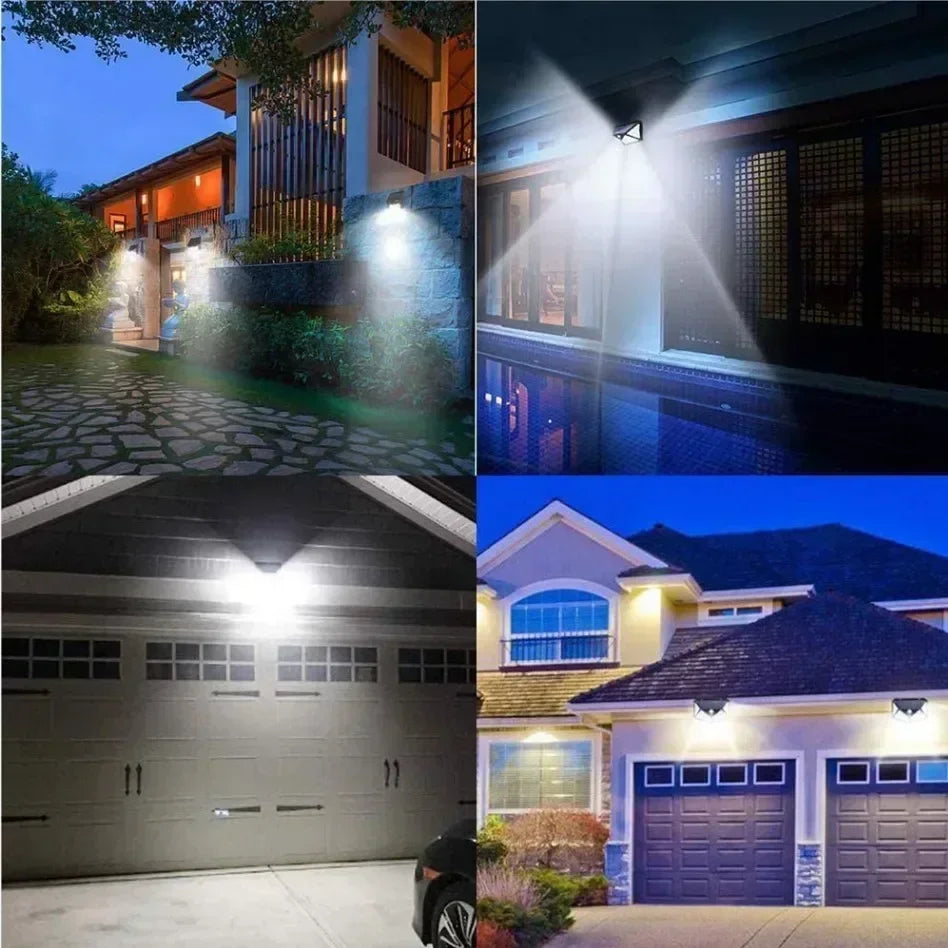 Waterdichte Solar Buitenlamp met Bewegingssensor 100 LED 3000K Warm Wit Wandlamp Tuinverlichting IP65 | Sansoti