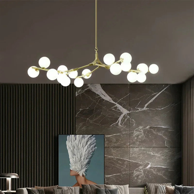 Hanglamp Takkenstructuur Mat Glas Goud Zwart G4 LED Woonkamer Eetkamer Scandinavisch Modern 12 18 24 Bollen | Sansoti