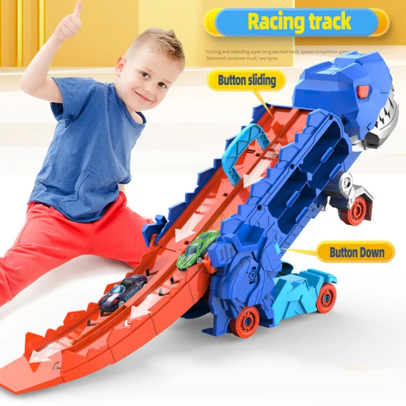 Dinosaurus Transformerend Speelset met Racebaan en Auto's – Inclusief 4, 8 of 12 Raceauto's | Sansoti