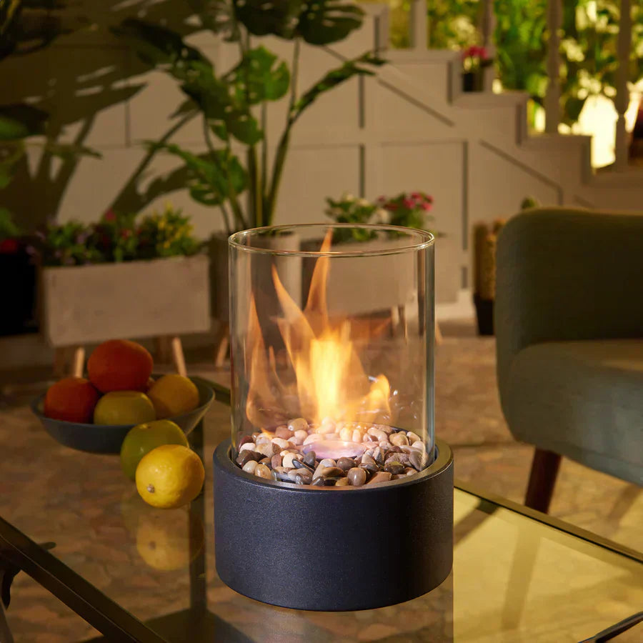Cheminée de Table Portable Éthanol Métal Verre Noir Terrasse Balcon Salon Cheminée d'Ambiance Bioéthanol Feu de Table Intérieur Extérieur | Restfield