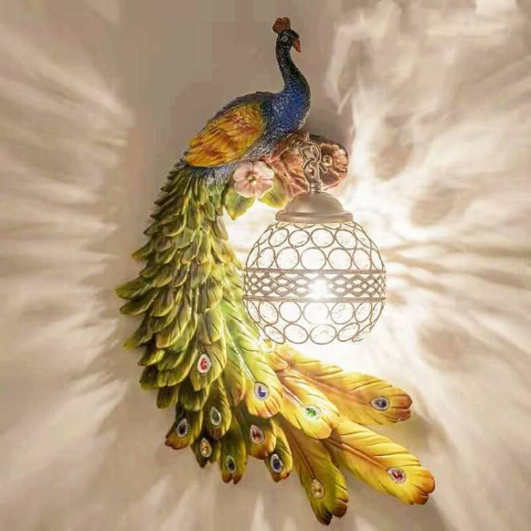 Applique Murale Paon Cristal Résine Coloré 45cm Salon Chambre Éclairage Mural Décoratif Animal Luxe Art Déco Hall | Restfield