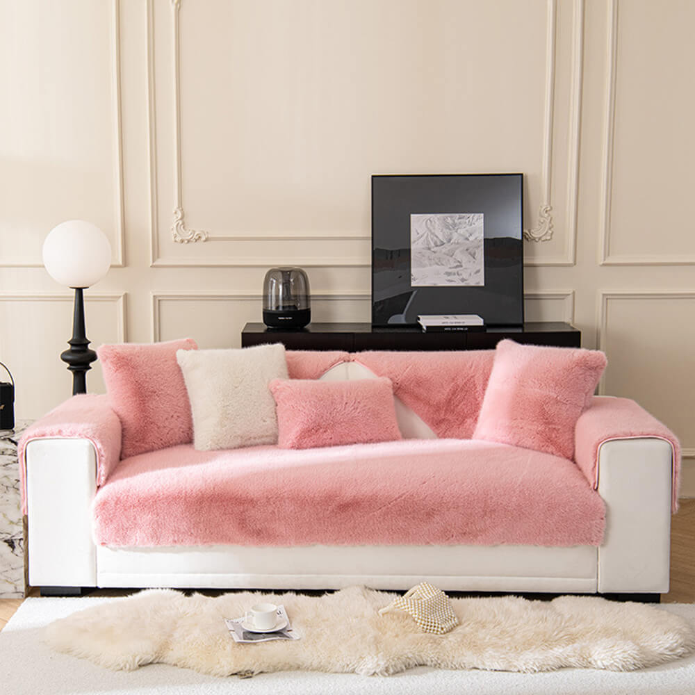 Weicher Sofabezug Rutschfestes Kunstfell Creme Grau Grün Waschbarer Plüschschutz für jedes Sofa | Sansoti