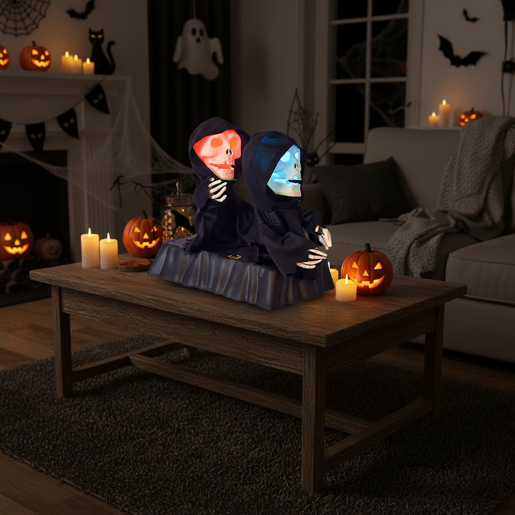 Animowana dekoracja - szkielet dyni z oświetleniem LED, dźwiękiem i ruchem na przyjęcie Halloween Straszna | Sansoti