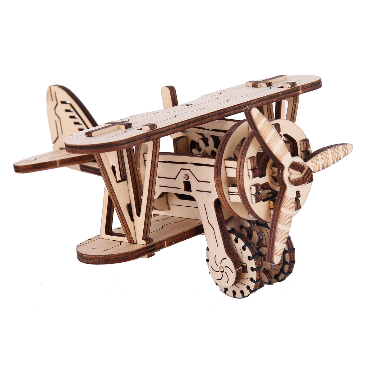 3D-Holzflugzeug-Bausatz, mechanisches Modellpuzzle mit beweglichem Propeller, DIY-Hobby für Erwachsene | Sansoti