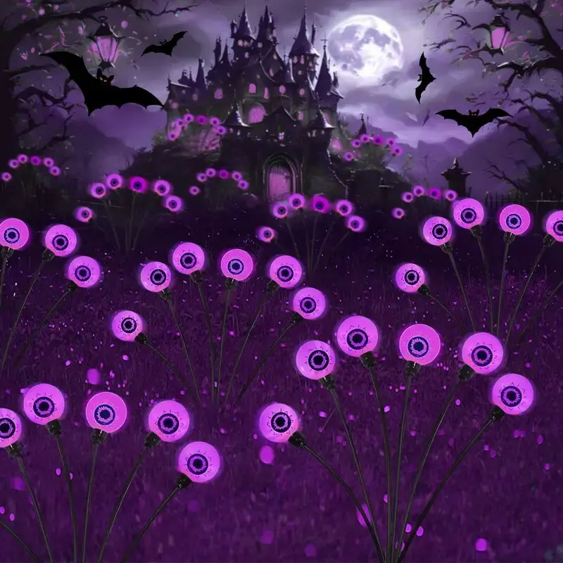 Solar-Powered Eyeball Garden Lights, 6 Stems, Waterproof Halloween Decoration, Spooky Ambient Lighting | Sansoti