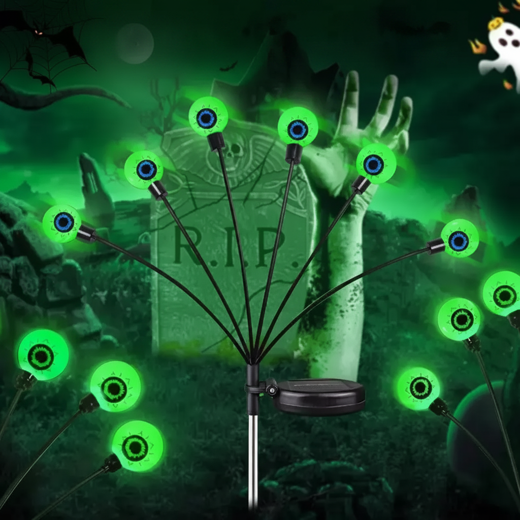 Solar-Powered Eyeball Garden Lights, 6 Stems, Waterproof Halloween Decoration, Spooky Ambient Lighting | Sansoti