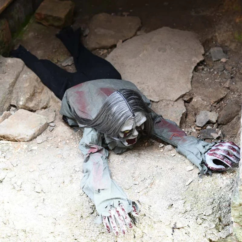 Crawling Ghost Halloween Figure with Voice Recognition, LED Eyes, Sound, Garden Decoration, Spooky Horror Party | Sansoti