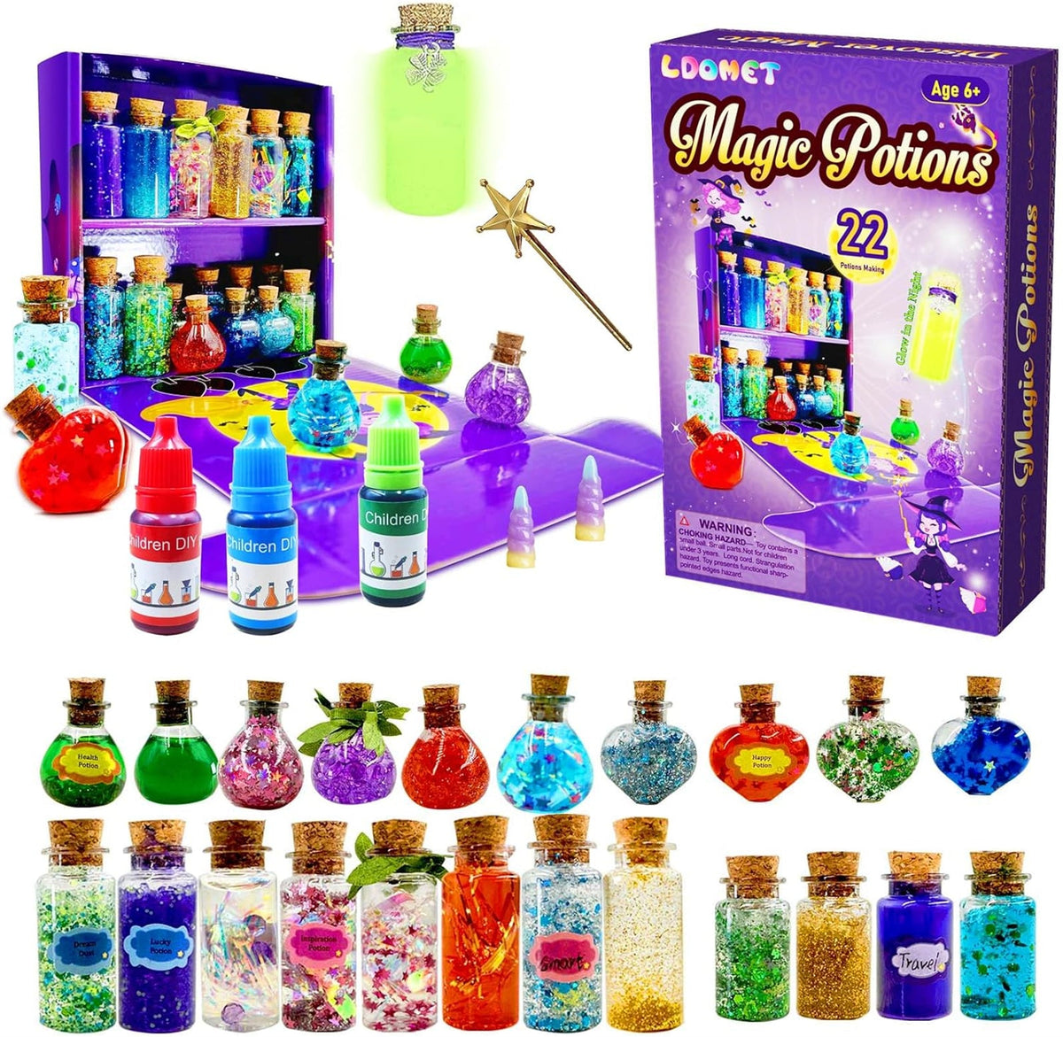 DIY Potions Lab for Children with 20 Bottles, Crystal Wands, Glow Stones, and Magical Toys | Sansoti