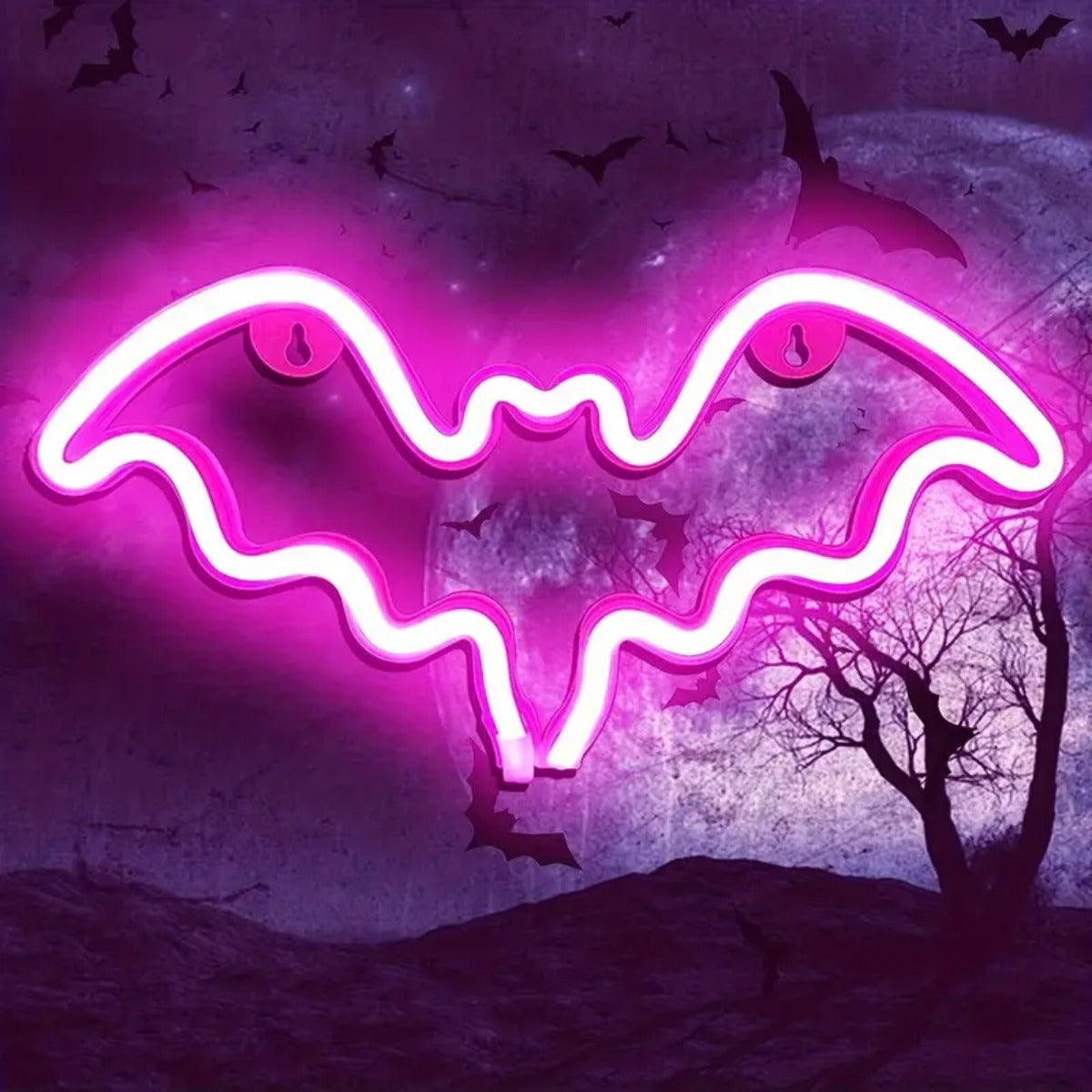 Neon-Tischlampe Fledermaus Geist LED-Beleuchtung Halloween-Ambientebeleuchtung Dekorative Themen-Nachtlampe für Kinder | Sansoti