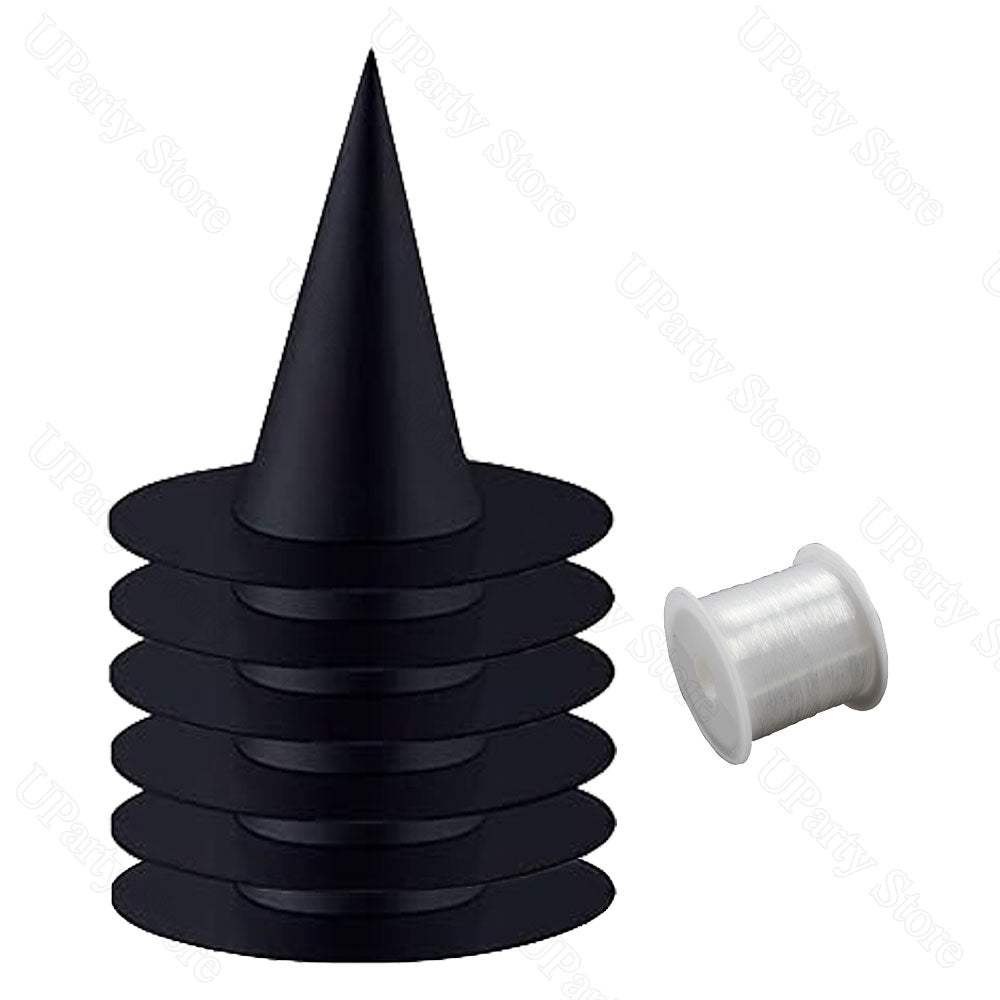 Black Witch Hat Set of 12 with Hanging Cord Halloween Decoration Party Decorations for Indoor and Outdoor Use | Sansoti